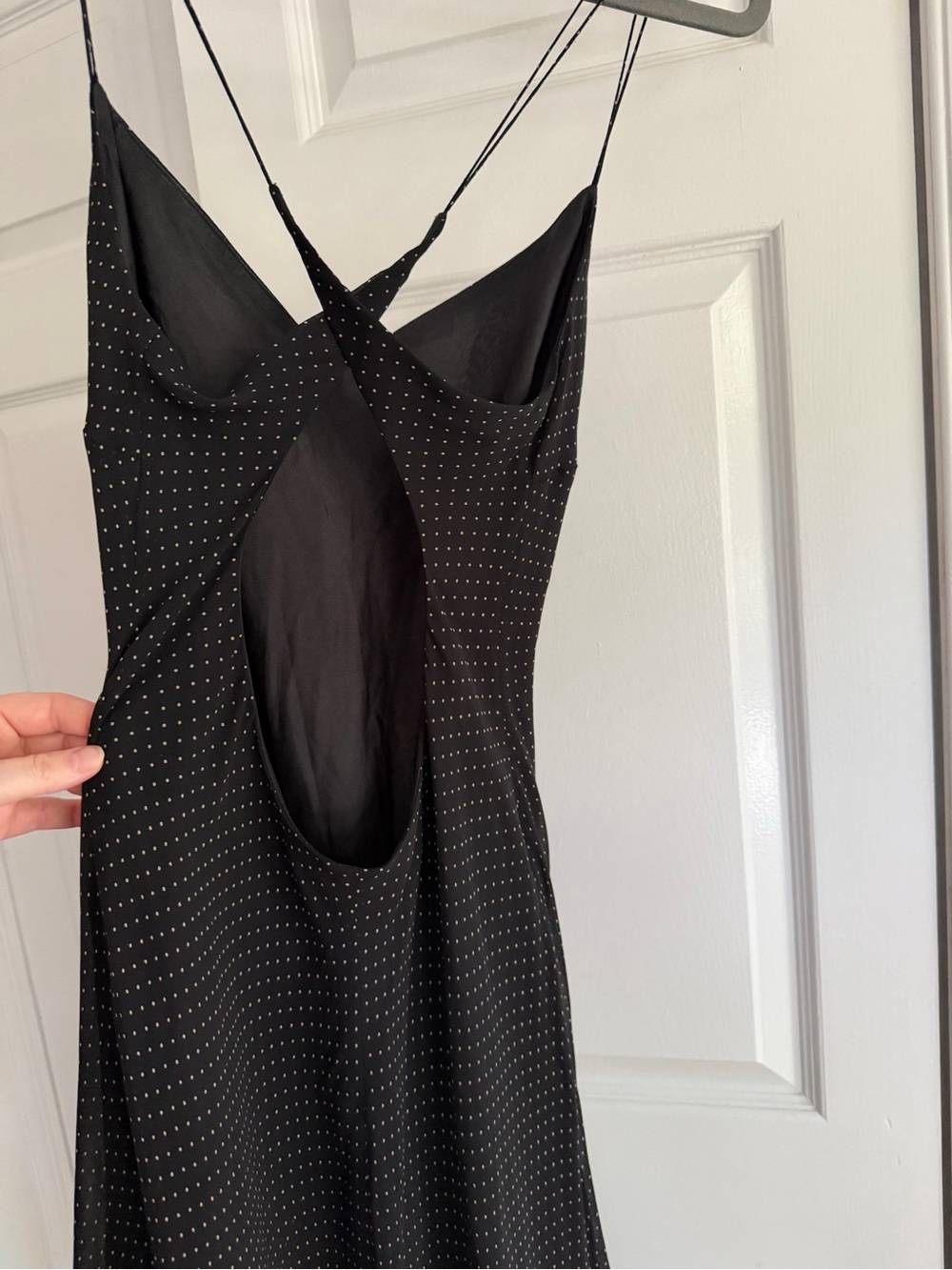 Lauren Ralph Lauren 100% Silk Black Polka Dot Low Back Slip Maxi Dress 10 - Picture 8 of 11